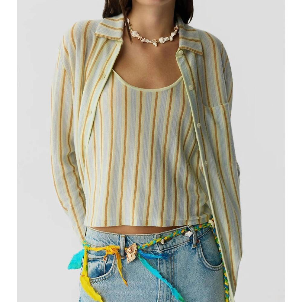 NEW GUEST IN RESIDENCE fine stripe showtime shirt in limewash combo